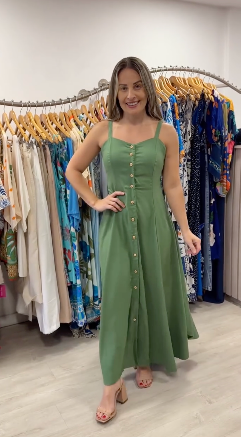Vestido com Botões Liso